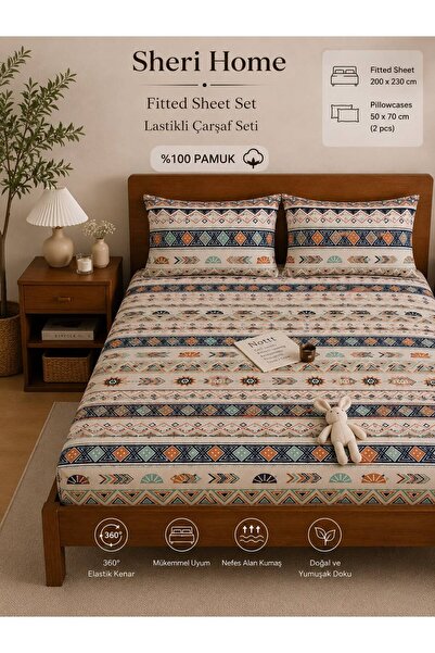 Sheri Home Lastikli Çarşaf Seti %100 Pamuk Yumuşak Dokulu-Kaymaz Tam Geçmeli ...
