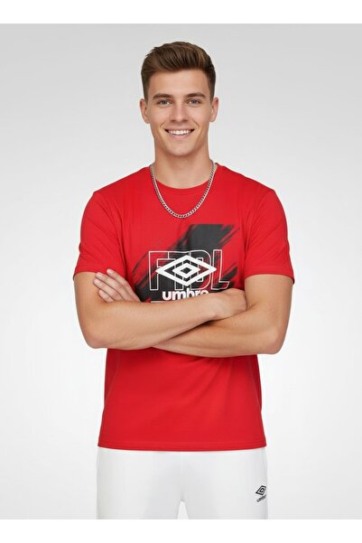 UMBRO تي شيرت كرة قدم رجالي رياضي بأكمام قصيرة، أحمر