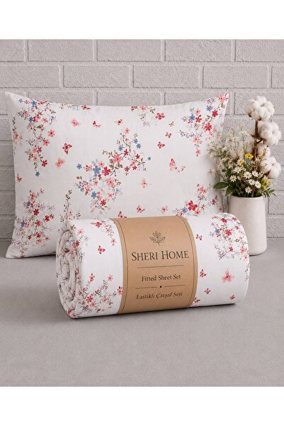 Sheri Home Lastikli Çarşaf Seti %100 Pamuk Yumuşak Dokulu-Kaymaz Tam Geçmeli ...