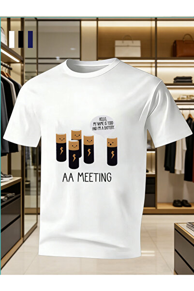 LİNA06 Funny Homophone Meme T-Shirt Humorous Wordplay with AA Battery Print, ...