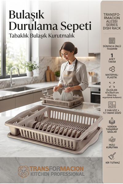 Empressco KAHVE Alessi Maxi Boy Tezgah Üstü Tabaklık Bulaşık Kurutmalık ve Mu...