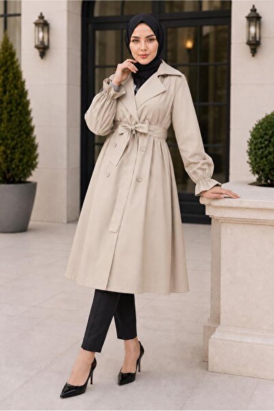 TRENDTESETTÜR KADIN BEJ KUŞAKLI TRENÇKOT T 35832