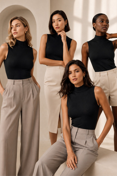 Loule Women's 95% Cotton Half Turtleneck 4-Piece Sleeveless Undershirts - Str...
