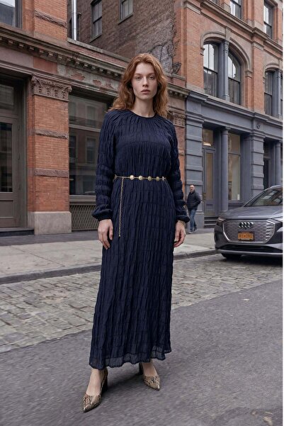 KADO OUTLET Fine tencel fabric long dress with drawstring textured belt detail