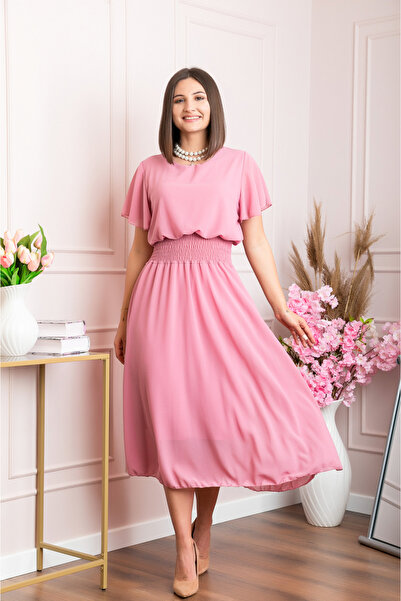 OEM Rochie eleganta roz pudrat Francesca cu talie incretita