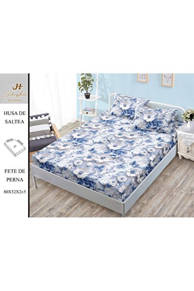 naniland.ro Husă de Pat Bumbac Satinat 2 Persoane 3 Piese Cu Elastic 180x200 cm