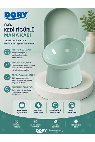 Dory Kedi Figürlü Mama Kabı Yeşil