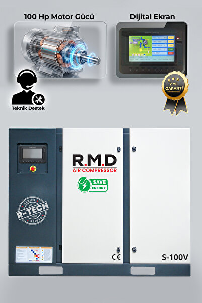 R.M.D Kompresör 100 Hp İnvertörlü Vidalı Hava Kompresörü (TEK MAKİNE) S-100V