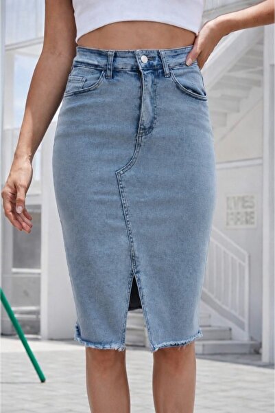 Modayakamoz Women's High Waist Front Slit Short Denim Skirt