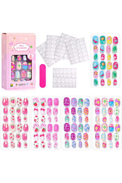 Choice4 5 120Pcs Cartoon Children Fake Nails Kawaii Straberry Flower Press on...