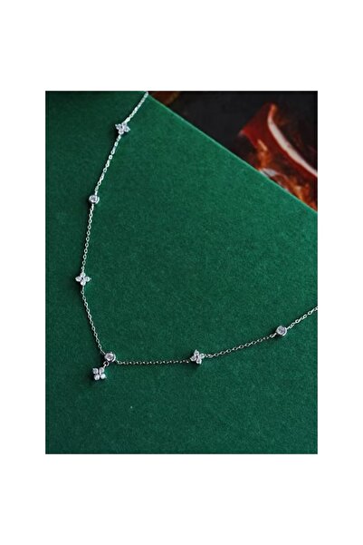Choice Silver Plated Chic zircon four-leaf clover necklace for women, a minim...