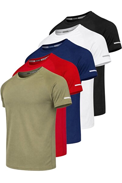 pandy Pack of 5 Unisex Athletic Technical Sports T-Shirts with Quick Drying F...