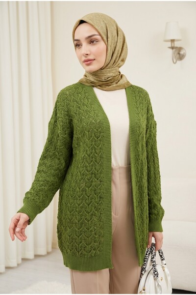 Modamorfo Openwork Patterned Casual Knitwear Cardigan - Pistachio Green