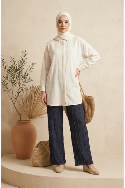 sefamerve Elastic Waist Textured Knitted Trousers 0740-02 Indigo