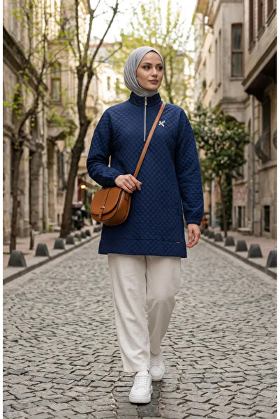 sefamerve High Collar Quilted Sweatshirt 71227-04 Indigo