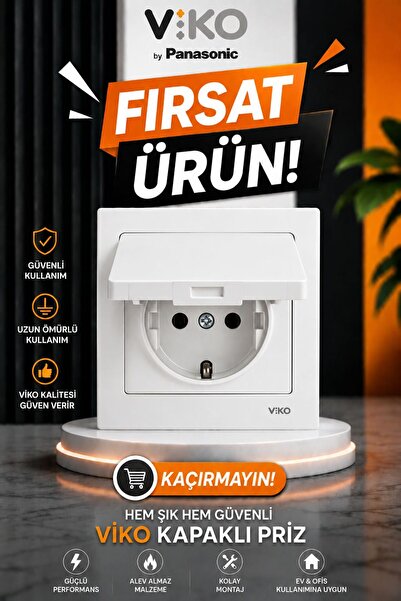 VİKO KARRE KAPAKLI TOPRAKLI PRİZ - ÇERÇEVE DAHİL