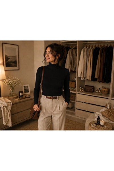 pepule Kadın Slimfit Boğazlı Şardonlu Kazak