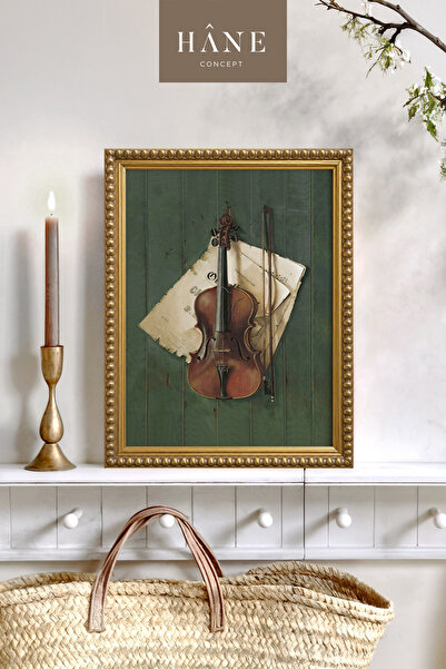 Hane Concept Vintage slika u ramu sa violinom, vintage slika u ramu sa muzičk...