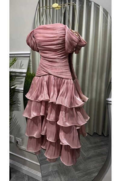 Mar style فستان ميدي كرنكل بطبقات لامعة