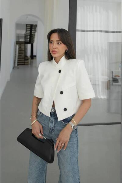 KENZA'A TRİKO Asymmetric Cut Short Jacket