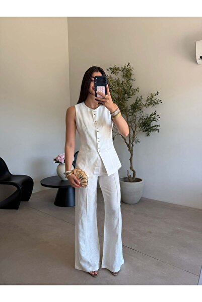 Bade Butik Ecru premium quality vest and pants set