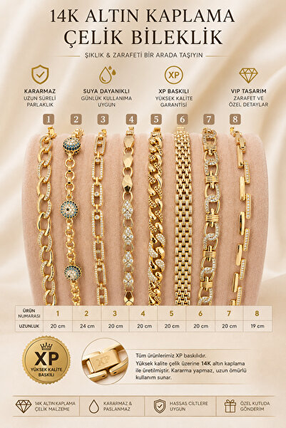XUPING JEWELRY Xuping 14K Altın Kaplama Çelik Bileklik - Model Seçenekli - Kararmaz VIP Tasarım - Adet Fiyatıdır
