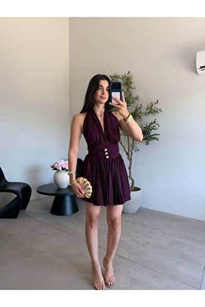 Bade Butik Plum halter neck short dress