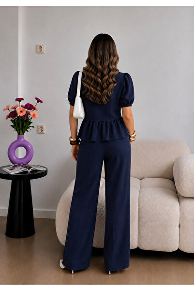 Ekim Store Büzgülü Bağcıklı Bluz Pantolon Takım