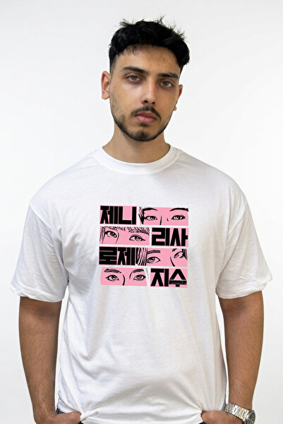 Anetos Blackpink_2 Design Printed Oversize White T-Shirt