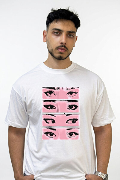 Anetos Μπλουζάκι Pop Art Eyes Design με στάμπα, υπερμεγέθη λευκό μπλουζάκι