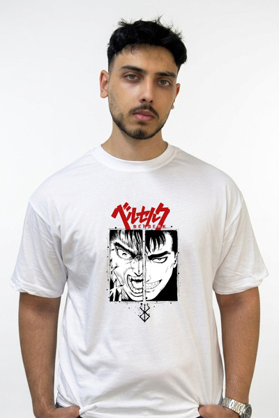 Anetos Berserk Guts_18 Design Printed Oversize White T-Shirt