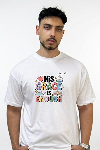 Anetos Grace Quote Design Printed Oversize White T-Shirt