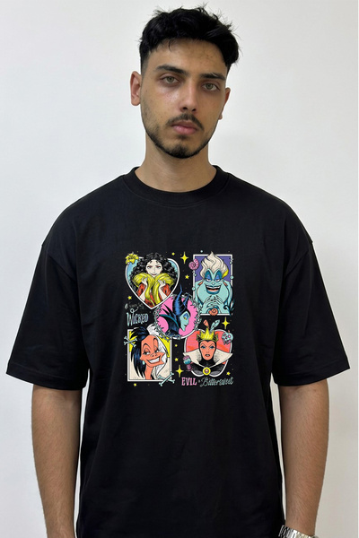 Anetos Disney Villains_2 Design Printed Oversize Black T-Shirt