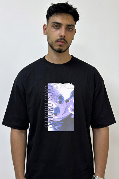 Anetos Satoru Gojo Design Printed Oversize Black T-Shirt