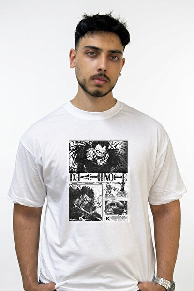 Anetos Death Note Ryuk Design Printed Oversize White T-Shirt