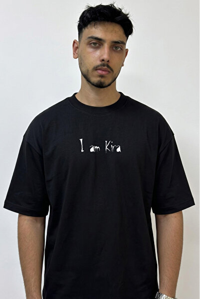 Anetos Kira Death Note Design Printed Oversize Black T-Shirt