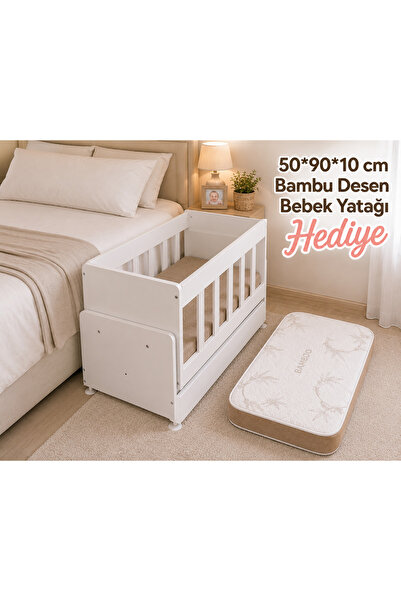 ZELMİRA 50*90 cm Anne Yanı Bebek Beşiği Portatif Ahşap Beşik Yenidoğan Beşiği...