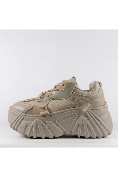 UNDERRATED Kadın Bej Yüksek Tabanlı Platform Sneaker Rahat Spor Ayakkabı