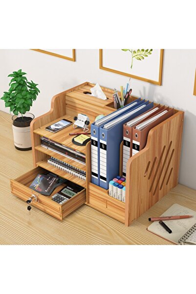 OEM Organizator birou din lemn, 9 compartimente, sertar cu cheita, organizato...