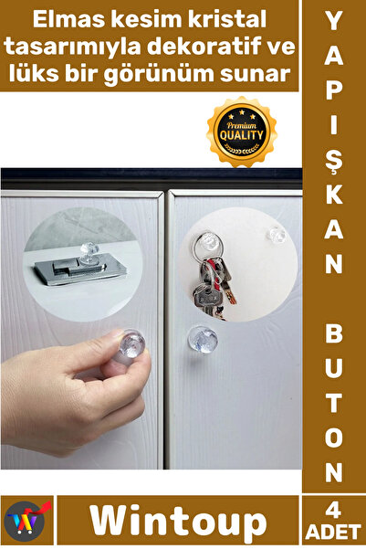 #Button Decorative Stylish Wardrobe Handle Siphon 4pcs Crystal Design Multi-Purpose Adhesive Grip Button