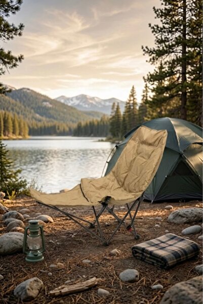 CEZVE HOME Katlanabilir Kamp Şezlongu Ayak Uzatmalı Outdoor Kamp Koltuğu Sand...