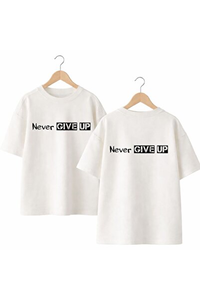 playwear تي شيرت Never Give Up مطبوع على الظهر والصدر الأمامي مصنوع من القطن ...