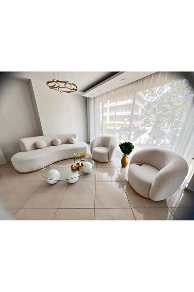 Bilgin Design Elips Koltuk Takımı 3+1+1 Kırık Beyaz Bekleme Alanı, Ofis, Büro...