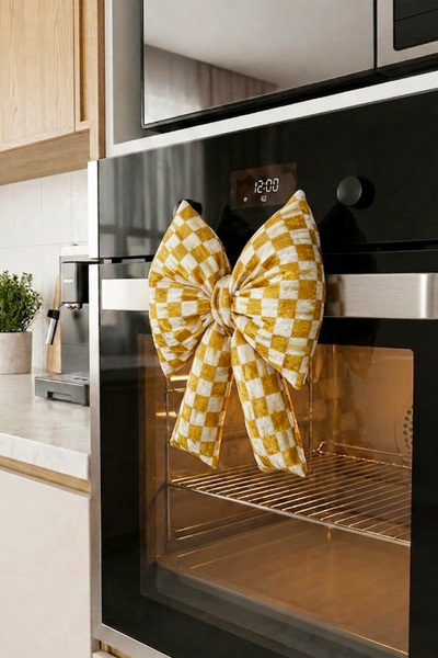 DEKOMOD Digital Printing Checkered Bow Oven Ornament Decorative Filled Soft H...