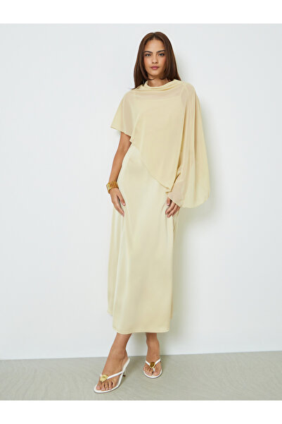 Styli Yellow Strappy Maxi Dress with Chiffon Shawl