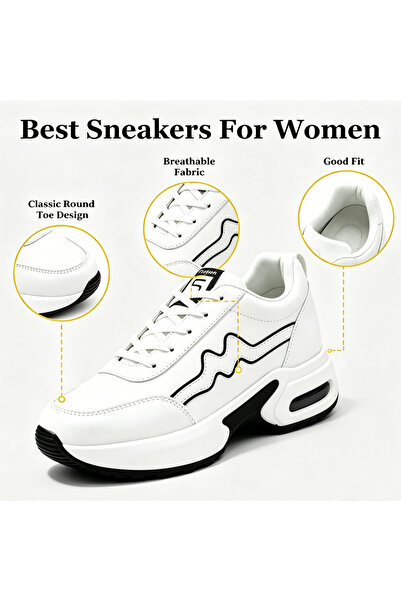 SOSENFER Women's walking shoes, comfortable, leather, and height-increasing
