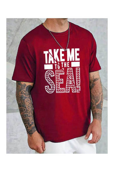 ship master Ανδρικό βαμβακερό μπλουζάκι με στάμπα Take Me To The Sea, μεγάλου...