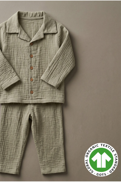 Cotton Trips Muslin Buttoned Shirt Bohemian Set 1-5 Years Mink