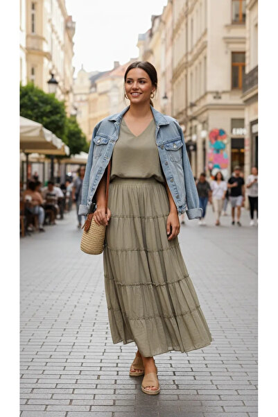 Puane Loreen Flounced Long Skirt 20786 Light Green