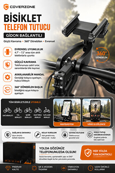 Coverzone Motosiklet Telefon Tutucu Gidon Bağlantılı 360° Dönebilen Evrensel ...
